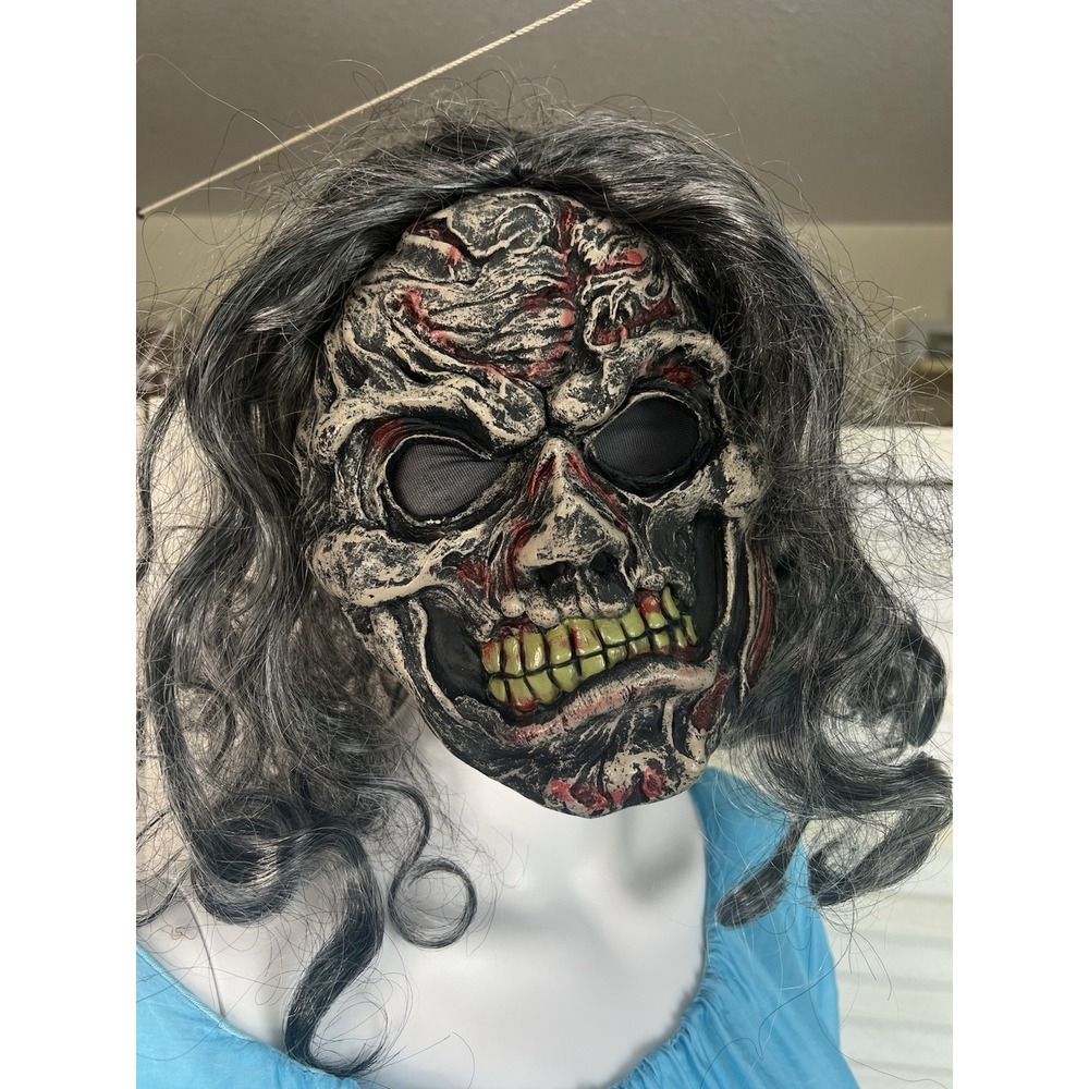 Zombie Creepy Formed Rubber Halloween Mask with Hair Head Scary Spooky